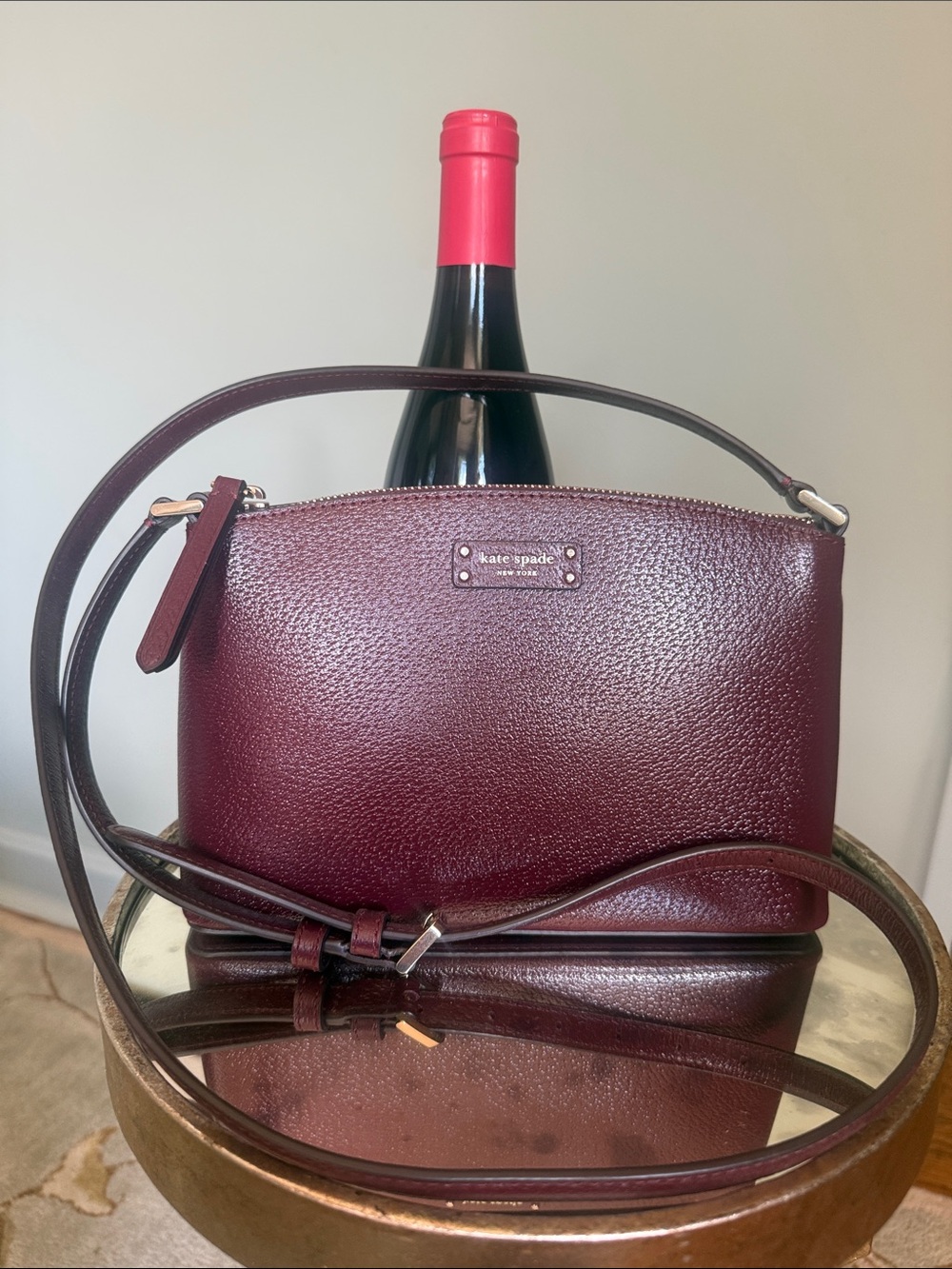 Kate Spade Wellesley Hanna Burgundy Maroon Pebbled Leather Crossbody Bag WKRU289